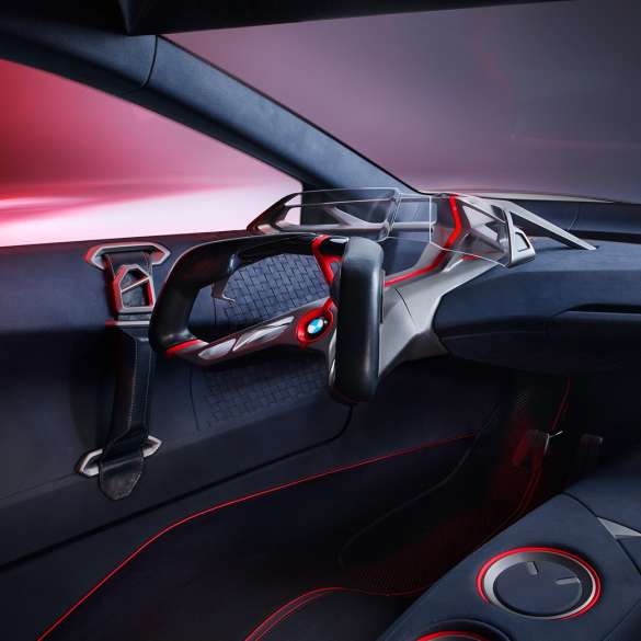 BMW Vision M NEXT, Interior BMW Vision M NEXT, Interior, Cockpit with, steering wheel, Boost Pod, Curved Glass Display, Full AR Head-Up Display